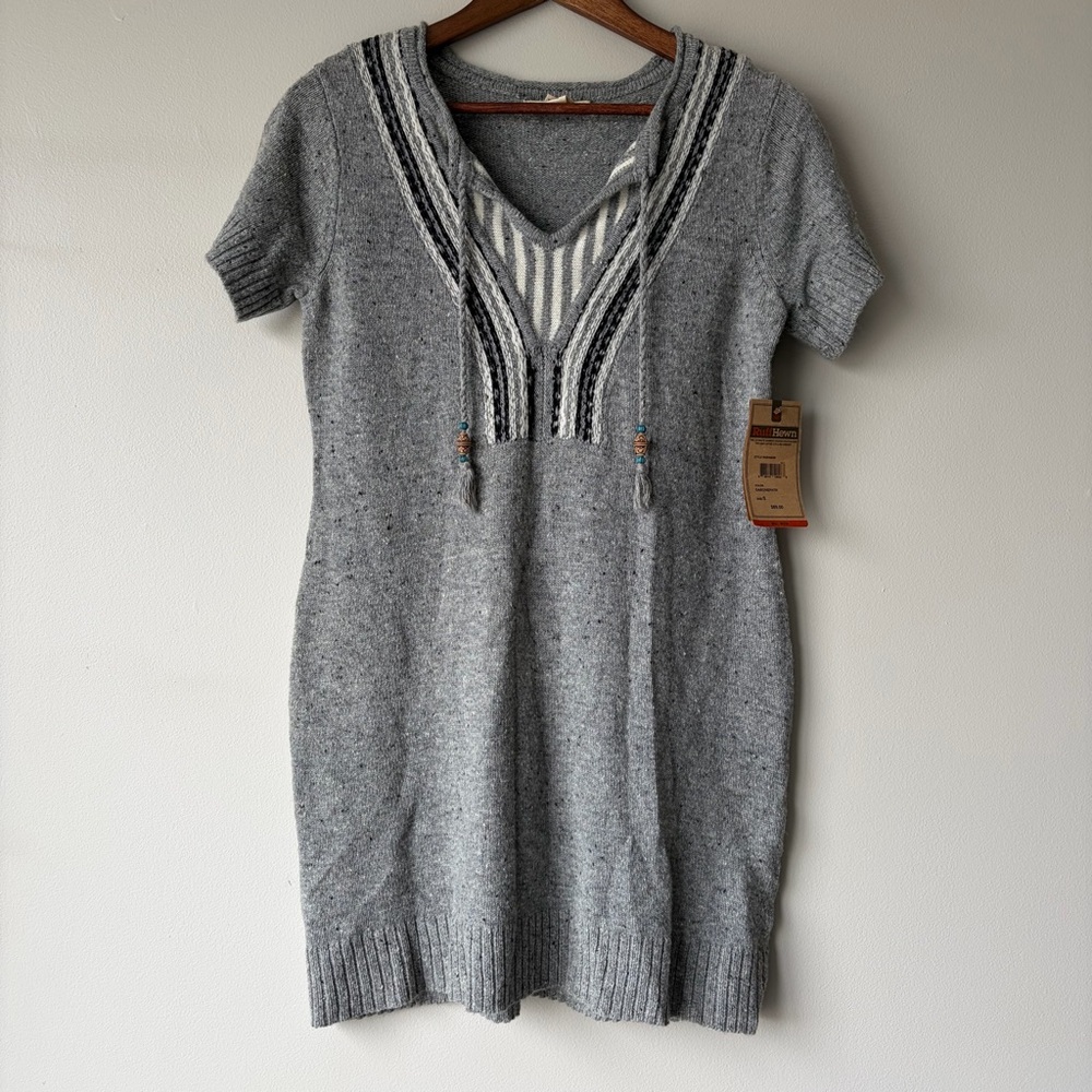 RuffHewn Womens Gray Marl Short Sleeve Wool Blend Sweater Dress RH2H580M S